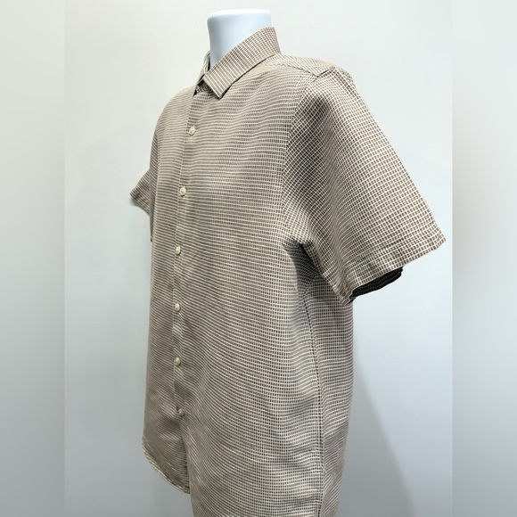 HART SCHAFFNER MARX Men’s tan and white check short sleeve shirt size L. - Picture 3 of 12